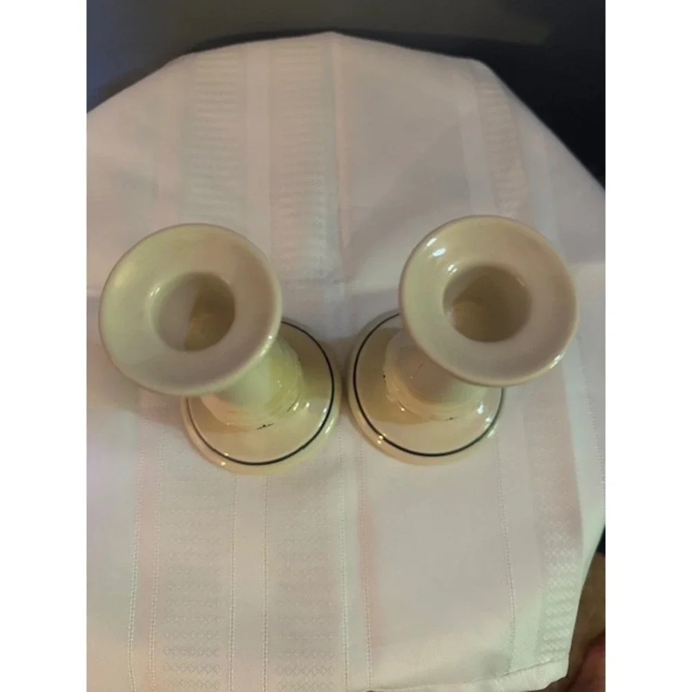 Set‎ of 2 Vintage Longaberger Pottery Candlesticks Woven Blue Traditions
